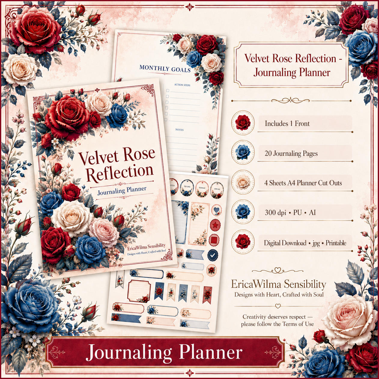 (image for) EW AI Velvet Rose Reflection - Journaling Planner 2026